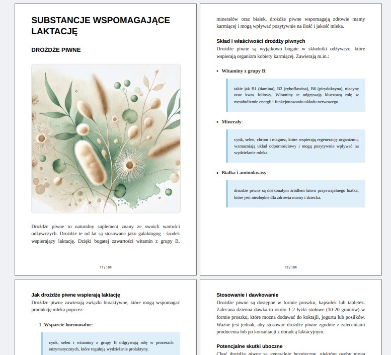 Przykładowe strony z ebooka o ziołach laktacyjnych